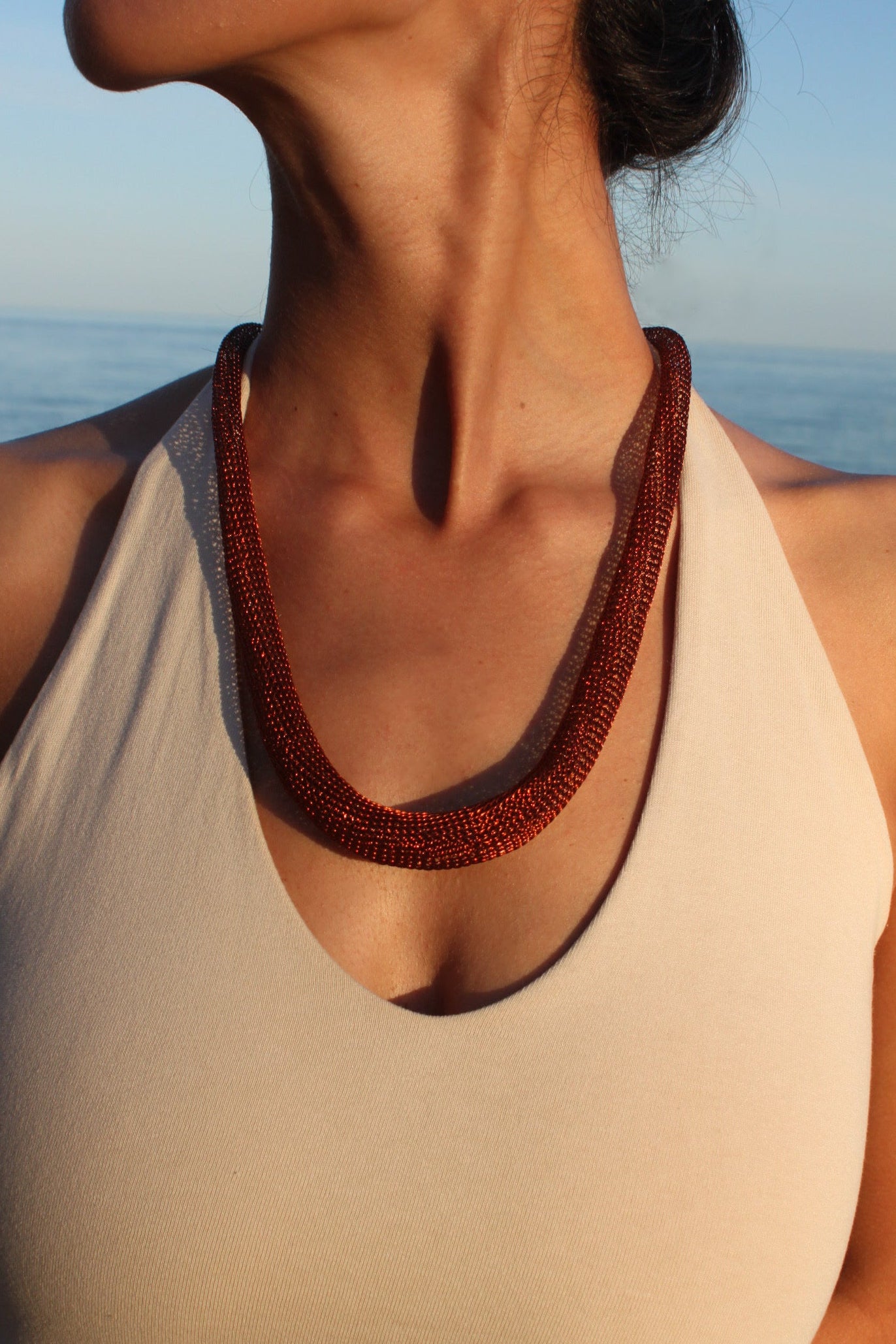 Moon halo necklace Terracotta
